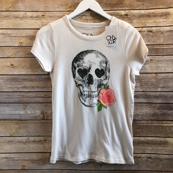 Chaser Tops - Chaser Skull Rose Graphic Short Sleeve Tee Small